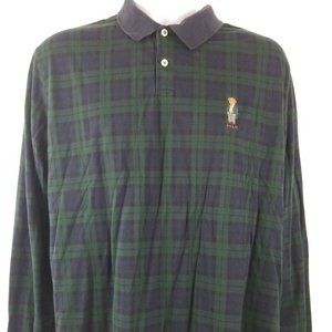 Men’s POLO RALPH LAUREN TEDDY BEAR Plaid LS POLO XL Green Navy